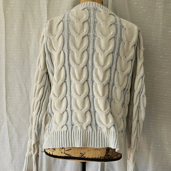 Free People Washed Cable V Neck Sweater Vintage Sky Blue Sz Small - Picture 6 of 8